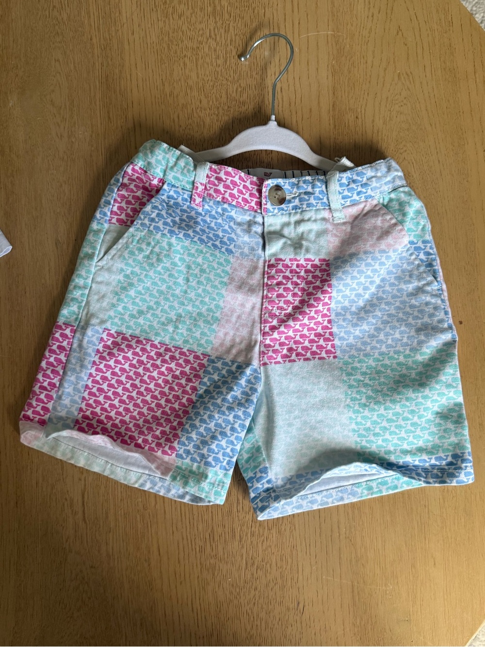 Vineyard Vines Kids Patchwork Whale Print Shorts - Pink, Blue, Mint